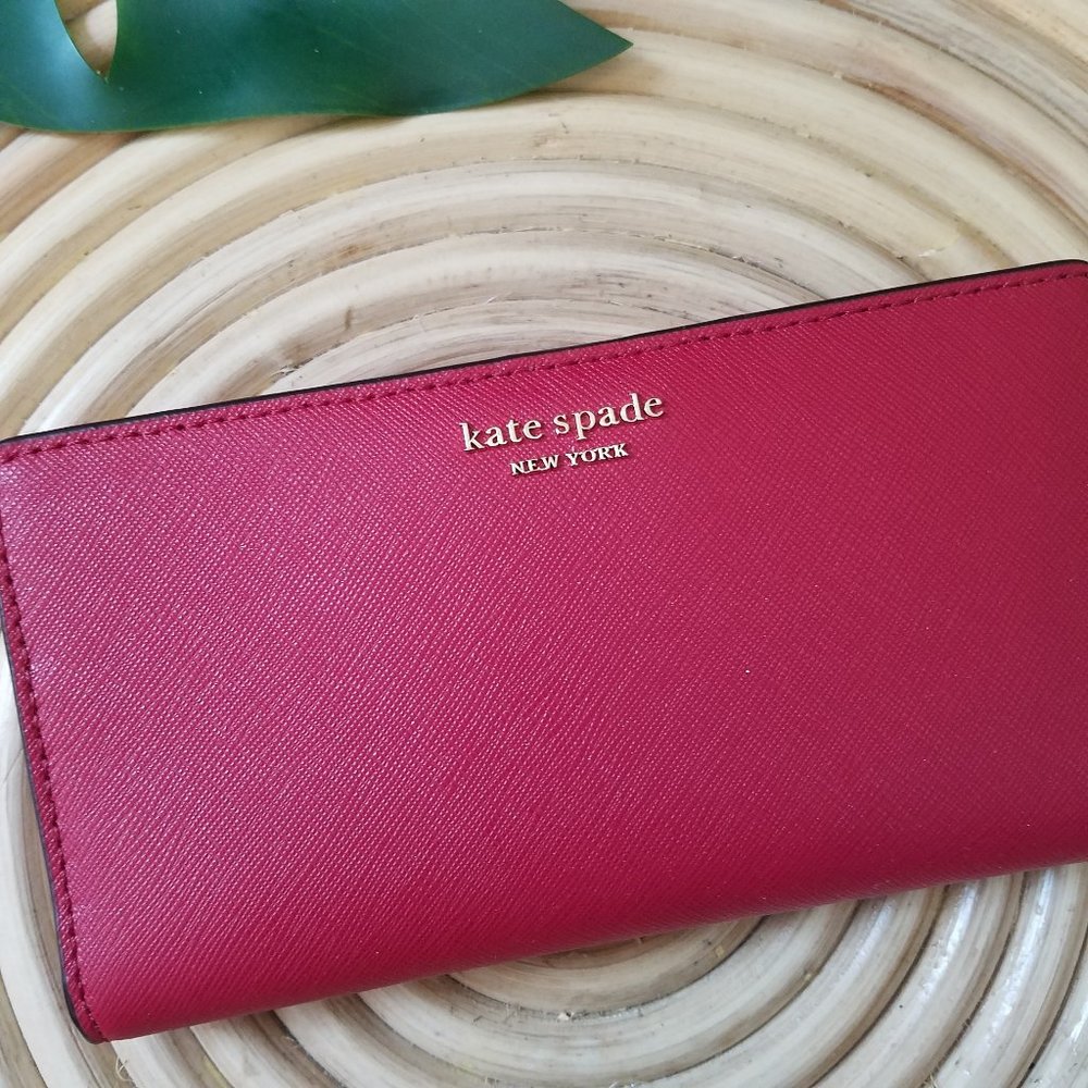 Kate Spade Large Slim Bifold Wallet Rosso Red - Picture 7 of 7